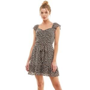 NWT Black Floral 90s-Inspired Dress with Built-In Bra Pads and Sash — Size L